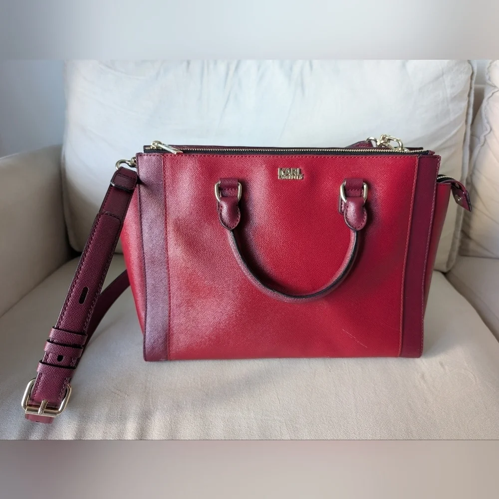 Karl Lagerfeld Saffiano Leather Satchel, Burgundy